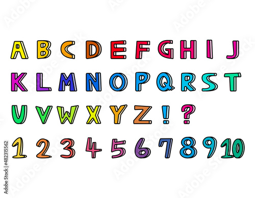 手書き風のアルファベット　ベクターイラスト　大文字　数字