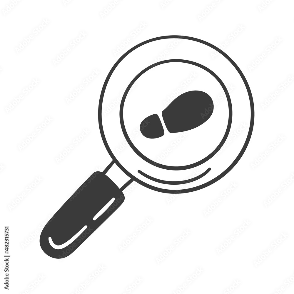 Magnifying glass. Evidence icon. Magnifier icon with footprint icon in  doodle style. Detective symbol. Children drawing. Hand drawn vector  illustration isolated on white background. Stock Vector
