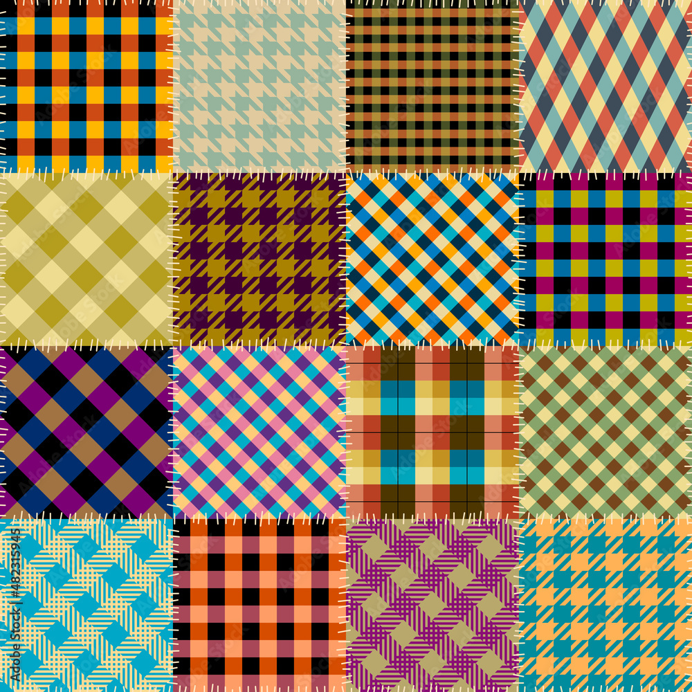 Patchwork textile pattern. Seamless quilting design background. Patchwork textile pattern. Seamless quilting design background.