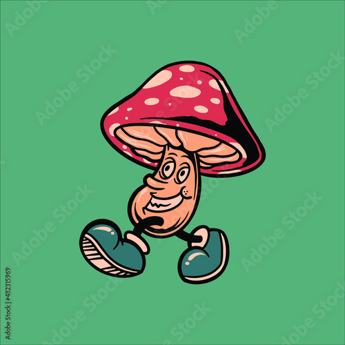 walking mushroom cartoon vector design