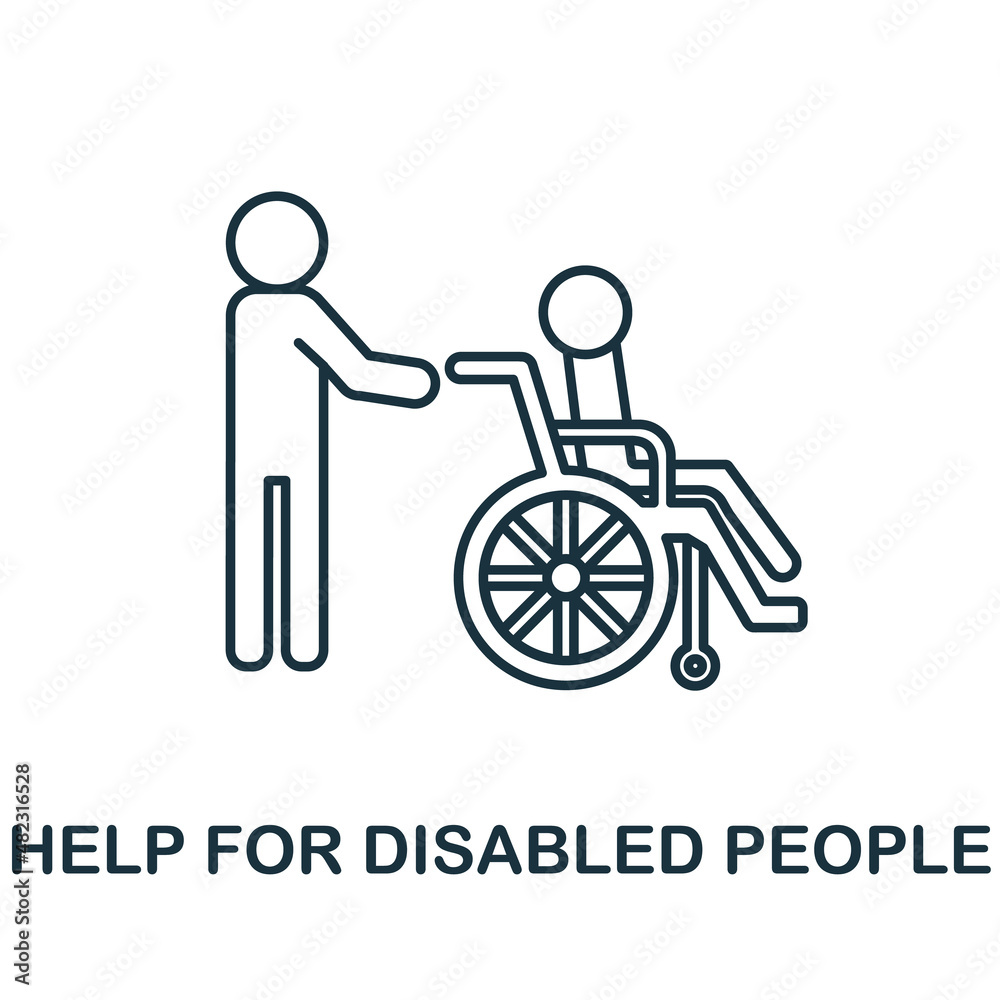 Help For Disabled People icon. Line element from human rights collection. Linear Help For Disabled People icon sign for web design, infographics and more.