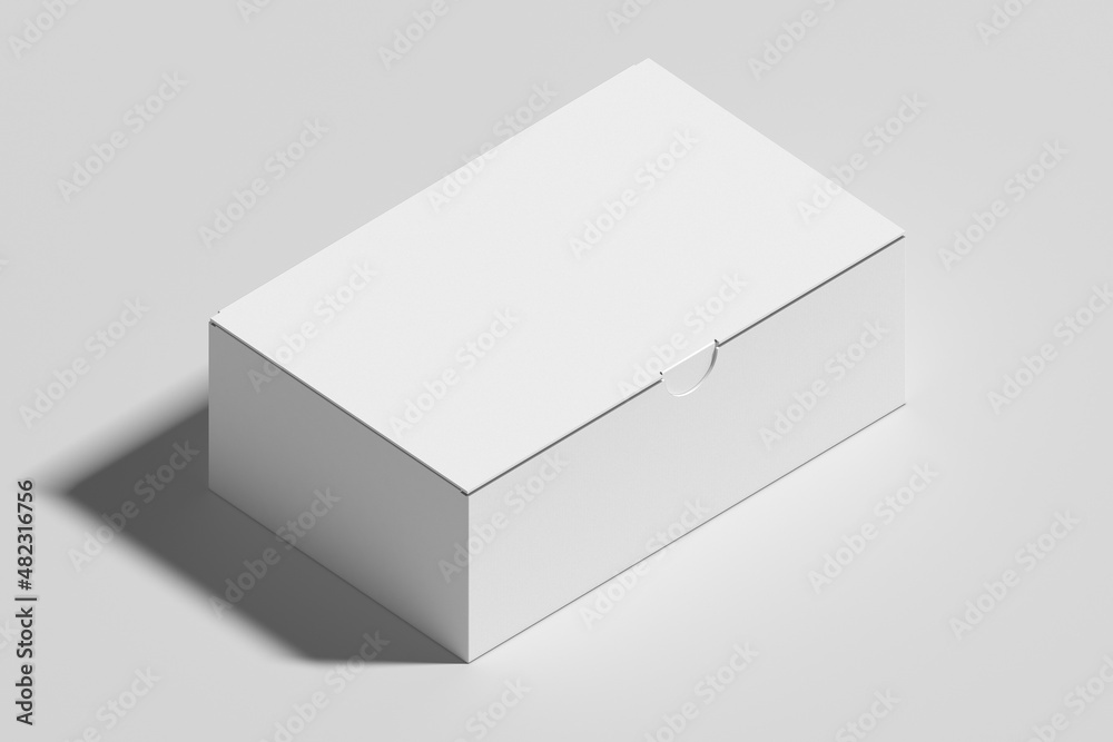 Naklejka premium Empty blank white shoe packaging box mockup isolated on a grey background. 3d rendering.