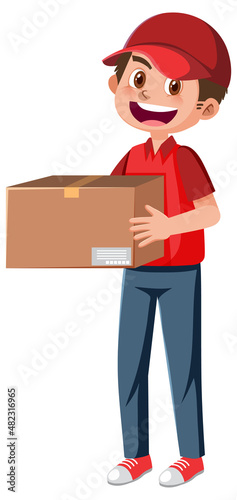 Delivery man cartoon character on white background