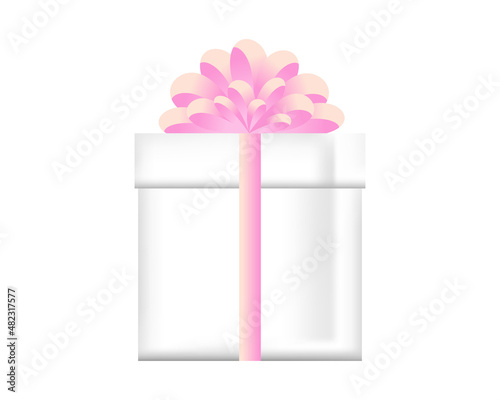 A white gift box with a pink bow. An element for the design of a banner, poster, postcard, background.Vector illustration.