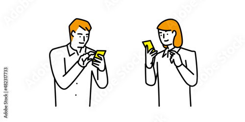 スマートフォンを操作する男性と女性