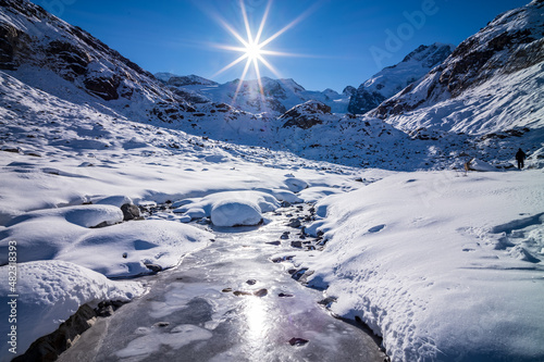 winter mountain landscape at glacier morteratsch photo