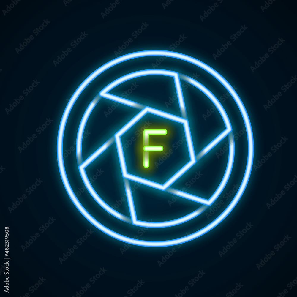Glowing neon line Camera shutter icon isolated on black background. Colorful outline concept. Vector Glowing neon line Camera shutter icon isolated on black background. Colorful outline concept. Vector