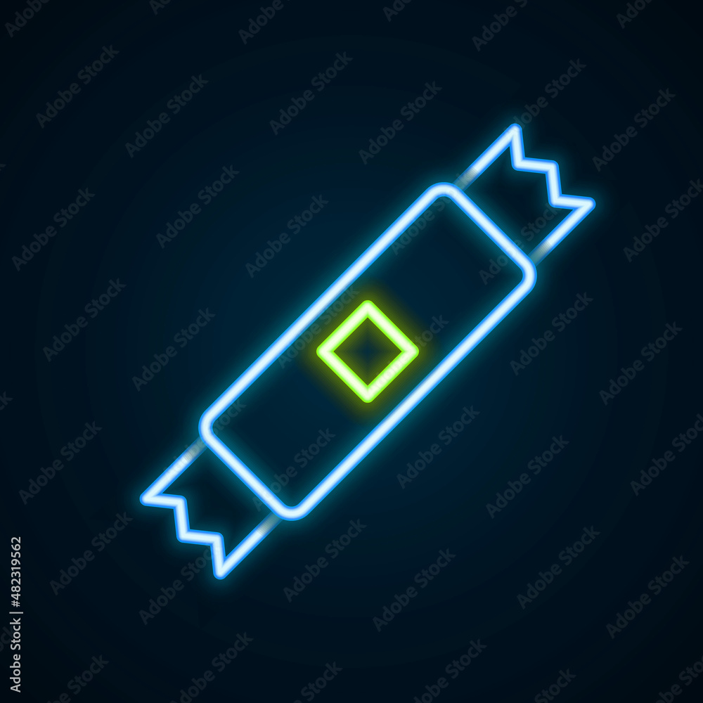 Glowing neon line Sugar stick packets icon isolated on black background. Blank individual package for bulk food products as coffee, salt, spices. Colorful outline concept. Vector Glowing neon line Sugar stick packets icon isolated on black background. Blank individual package for bulk food products as coffee, salt, spices. Colorful outline concept. Vector