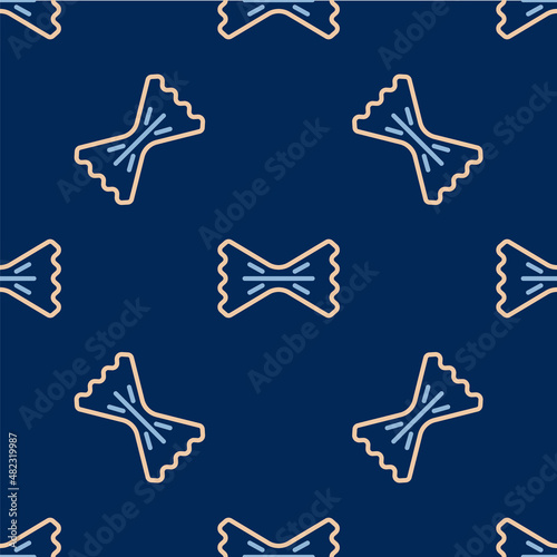 Line Macaroni icon isolated seamless pattern on blue background. Italian cuisine. Vector