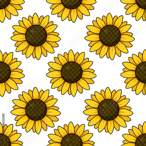 Vector seamless pattern with sunflowers isolated on white background. Vector, eps 10. Sunflower seamless pattern. Perfect ornament for fashion fabric or other printable covers.