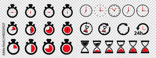 Timer, Clock Icon Set - Different Vector Illustrations - Isolated On Transparent Background
