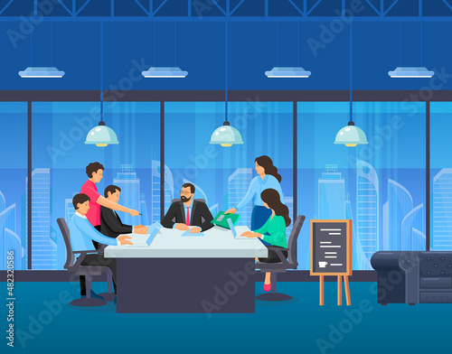 Young people working in loft office co-working center.