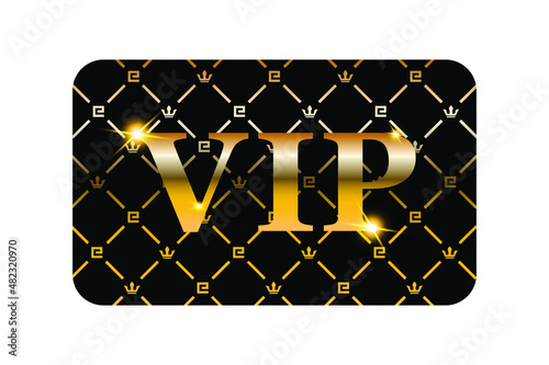 VIP card template, black with gold inscription and patterns on a white background, vector illustration