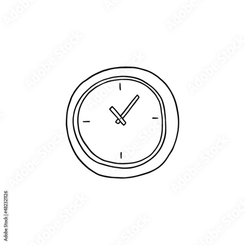 Wall clock face hand drawn icon or symbol, doodle vector illustration isolated.