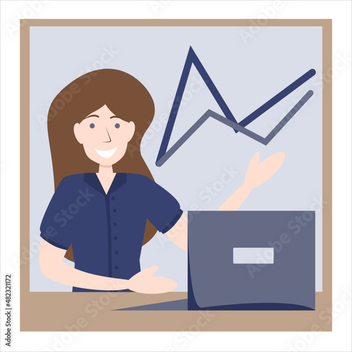 Woman speaker, talks about a business plan with an anti-crisis course. Vector, illustration. Business strategy concept.