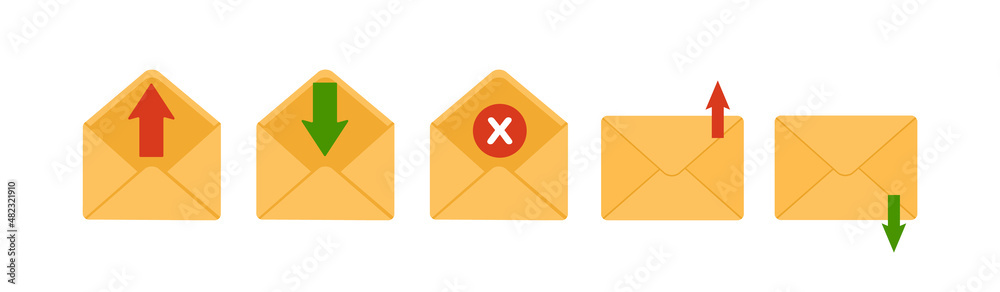 Mail envelope icon. Receiving SMS messages, notifications, invitations. Concept of delivery correspondence and letters. Vector illustration in flat cartoon style. Mail envelope icon. Receiving SMS messages, notifications, invitations. Concept of delivery correspondence and letters. Vector illustration in flat cartoon style.