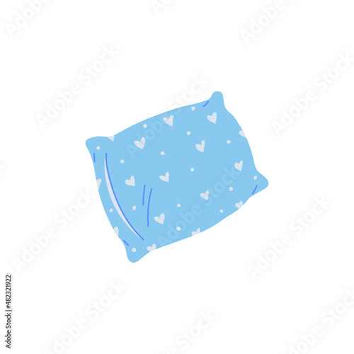 Cute and fluffy pillow and pillowcase with heart pattern, flat vector illustration isolated on white background.