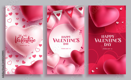Valentine's vector poster set design. Happy valentine's day background collection for hearts day card design. Vector illustration.
