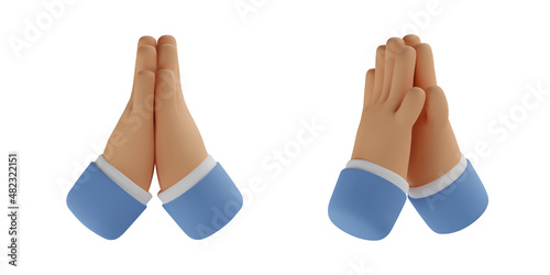3d hand pray icon. Prayer vector cartoon arm render. Hope gesture. Realistic illustration for social media