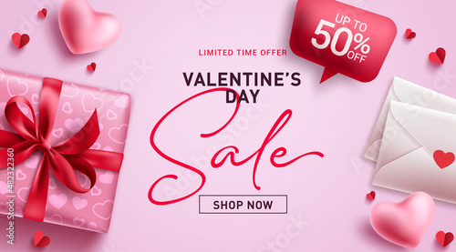 Valentine's sale vector banner design. Valentine's day limited time offer text in pink space background for hearts day promotion. Vector illustration.
