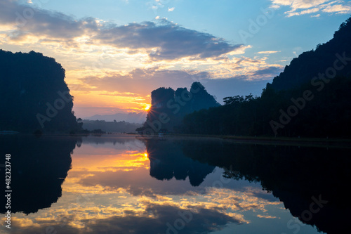 beautiful sky in the morning,Ban Khao Khom Peat Swamp Forest Nature Research and Study Center is a new tourist attraction and destination community of Ban Khao Khom, Khao Khram, Mueang Krabi District,