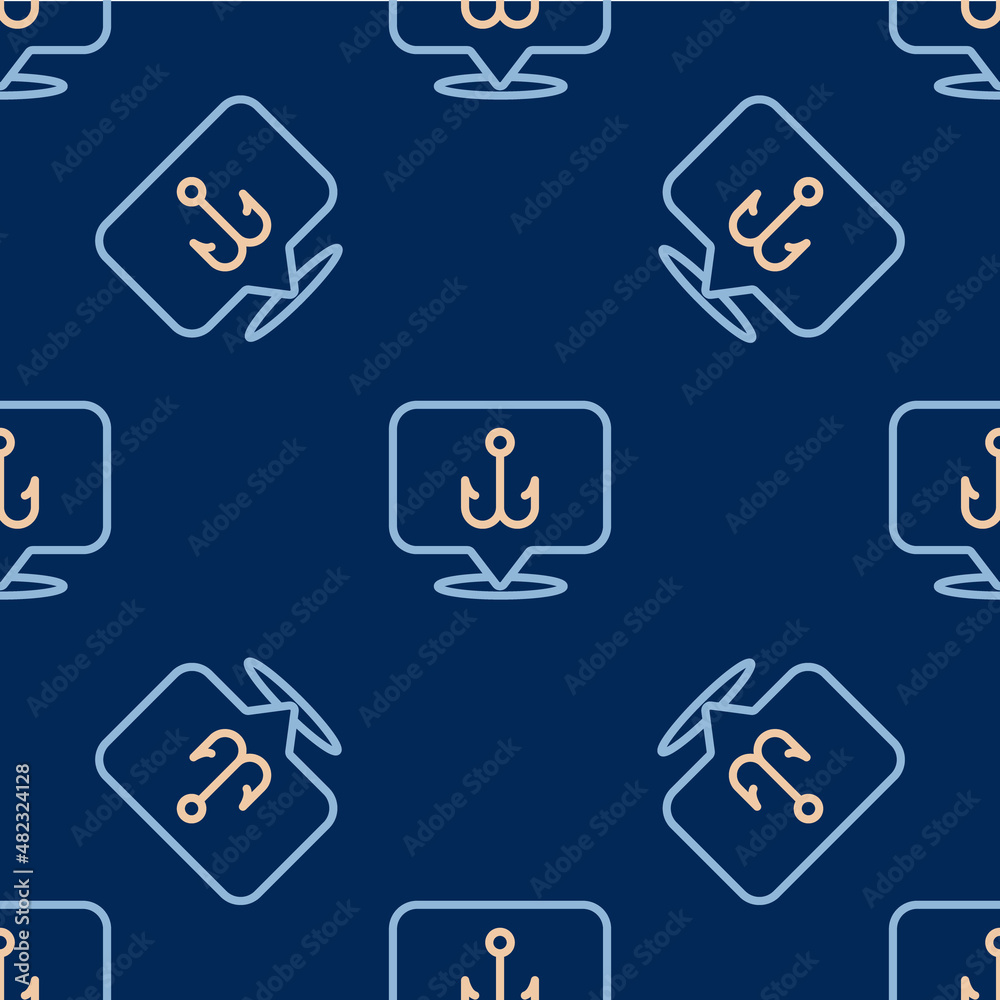 Line Fishing hook icon isolated seamless pattern on blue background. Fishing tackle. Vector Line Fishing hook icon isolated seamless pattern on blue background. Fishing tackle. Vector