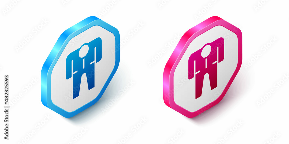 Isometric Beekeeper costume icon isolated on white background. Special protective uniform. Hexagon button. Vector Isometric Beekeeper costume icon isolated on white background. Special protective uniform. Hexagon button. Vector