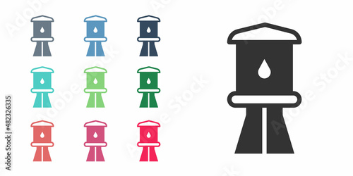 Black Water tower icon isolated on white background. Set icons colorful. Vector