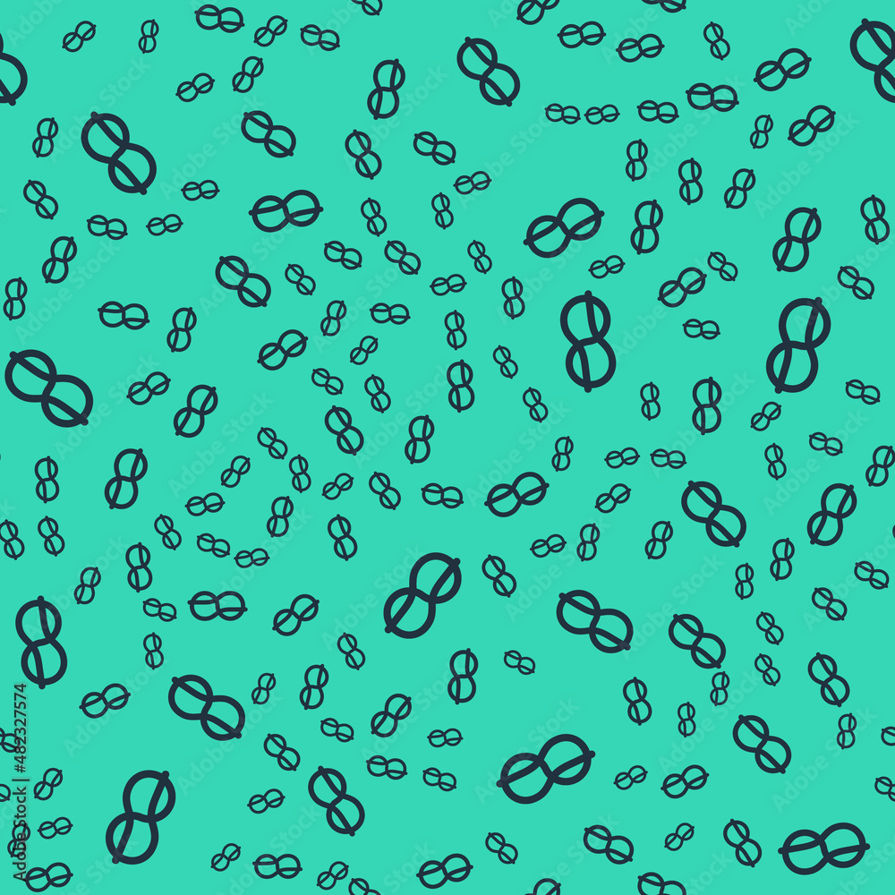 Black Nautical rope knots icon isolated seamless pattern on green background. Rope tied in a knot. Vector