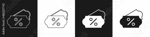 Set Discount percent tag icon isolated on black and white background. Shopping tag sign. Special offer sign. Discount coupons symbol. Vector
