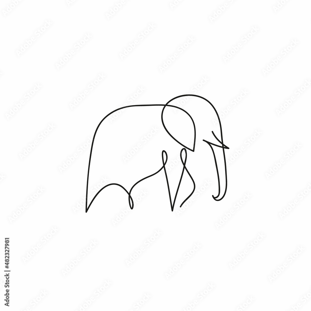 One line elephant design silhouette set. Hand drawn minimalism style vector illustration One line elephant design silhouette set. Hand drawn minimalism style vector illustration