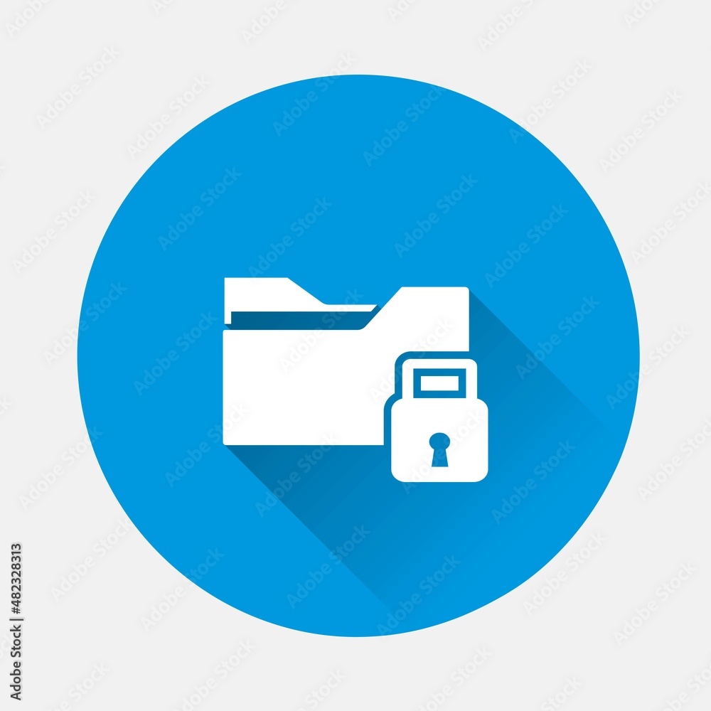 Closed directory vector icon. Folder and padlock icon on blue background. Flat image with long shadow. Layers grouped for easy editing illustration. For your design. Closed directory vector icon. Folder and padlock icon on blue background. Flat image with long shadow. Layers grouped for easy editing illustration. For your design.