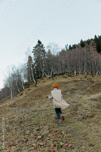 portrait of a woman in the autumn forest walk fresh air travel landscape