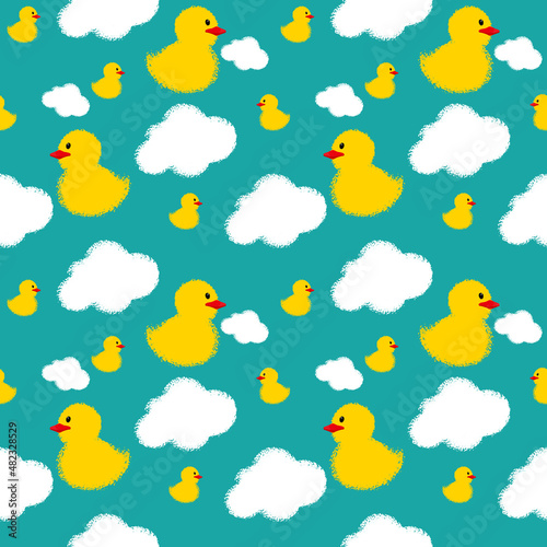 Funny  cute seamless pattern with pretty ducklings. Trendy Pop up design