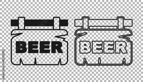 Black Street signboard with inscription Beer icon isolated on transparent background. Suitable for advertisements bar, cafe, pub, restaurant. Vector