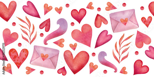 horizontal seamless pattern with red hearts
