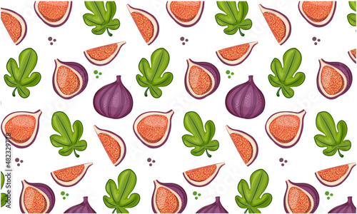 fig seamless pattern vector colorful print tropical exotic fresh cute vitamin healthy plant fruit organic summer segment vegetarian 