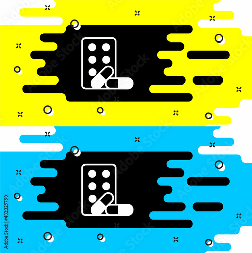 White Sports doping, anabolic drugs with dumbbell icon isolated on black background. Anabolic steroids tablet. Pills in jar. Vector