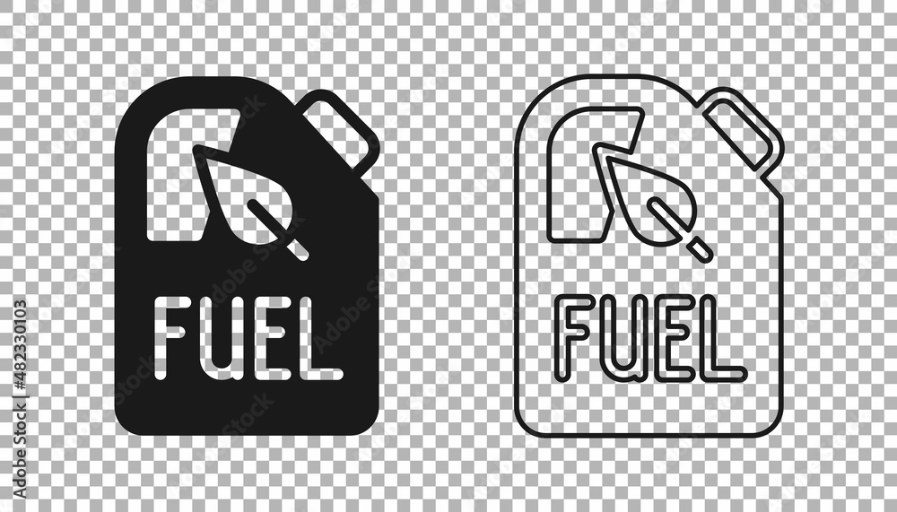 Black Bio fuel canister icon isolated on transparent background. Eco bio and barrel. Green environment and recycle. Vector