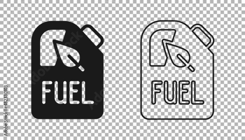 Black Bio fuel canister icon isolated on transparent background. Eco bio and barrel. Green environment and recycle. Vector