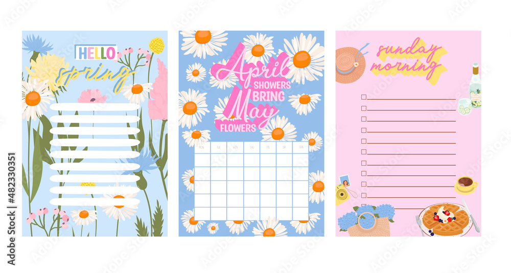 Collection of Spring planner, to do list, schedule witn spring elements, flowers. Editable Vector Illustration. Collection of Spring planner, to do list, schedule witn spring elements, flowers. Editable Vector Illustration.