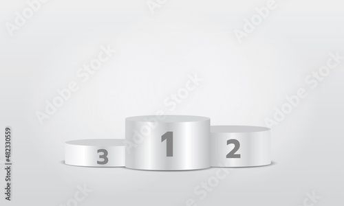 Winner award metal round podium with numbers isolated on grey background