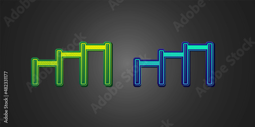 Green and blue Sport horizontal bar icon isolated on black background. Vector