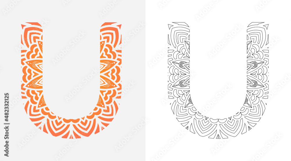 Obraz premium Alphabet Letter U Pop Art, Mandala coloring ornaments design
