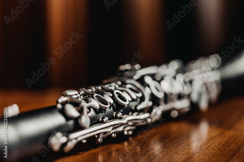 Studio shot of clarinet with focus on toneholes photo