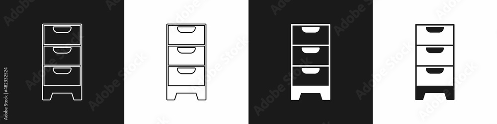 Set Chest of drawers icon isolated on black and white background. Vector Set Chest of drawers icon isolated on black and white background. Vector
