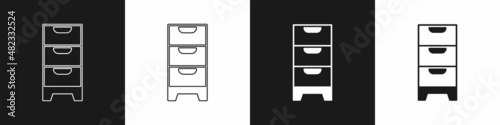 Set Chest of drawers icon isolated on black and white background. Vector