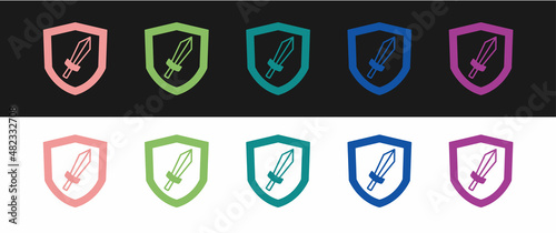 Set Sword for game icon isolated on black and white background. Vector