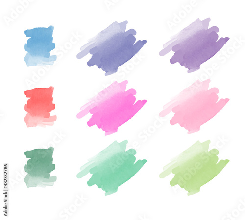 set of watercolor splashes vector isolated on white background , blue , green , pink , red and purple splashes vector