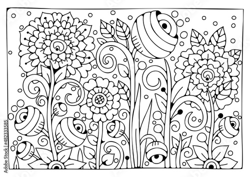 Vector floral background for coloring. Art line. Art therapy. Coloring page for children and adults.